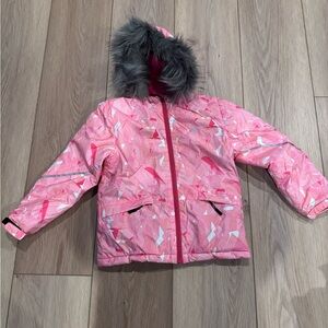 Pink Geometric Kids Puffer Jacket